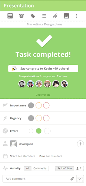 Celebrate completed tasks