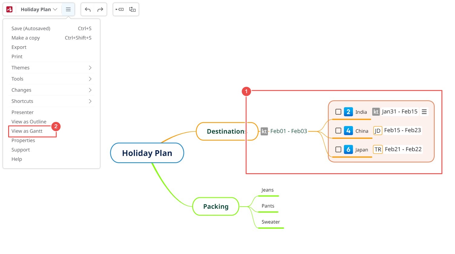 A run-down of tasks in Mindomo