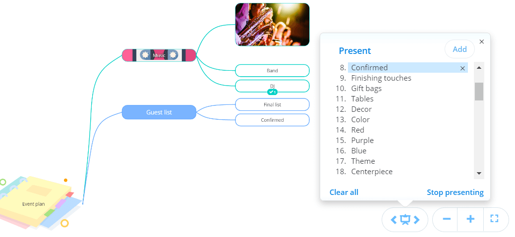 Use Ayoa's mind map present tool to change the order branches appear